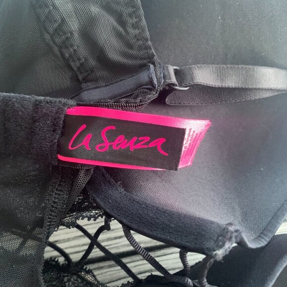 La Senza Bustier Corset Top Black Mesh Silver Metallic Lace - Picture 7 of 12